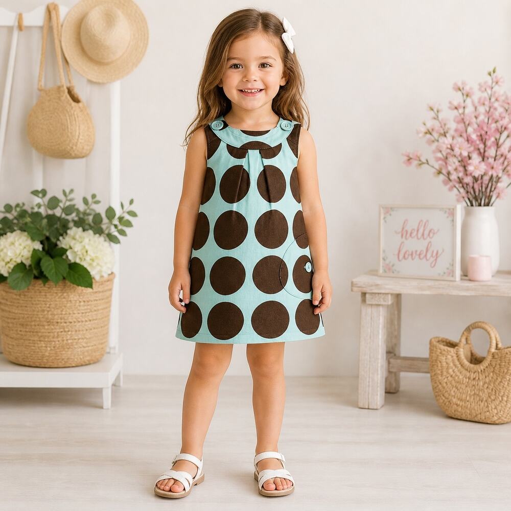 Mini Boden NWOT Teal & Brown Polka-dot Corduroy Dress 7-8